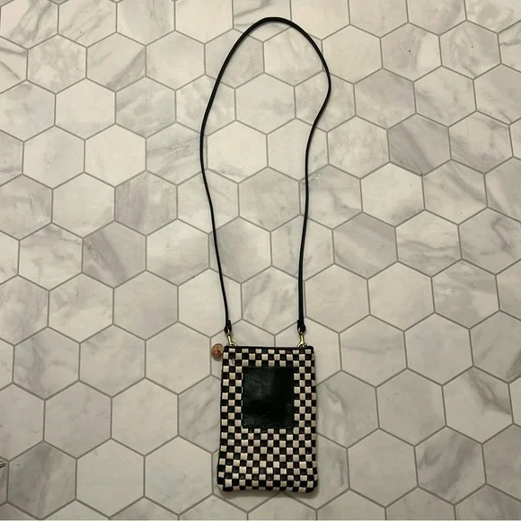 Clare V Poche Leather Woven Checkered Black/Cream Crossbody Bag 🏁 - Picture 2 of 12